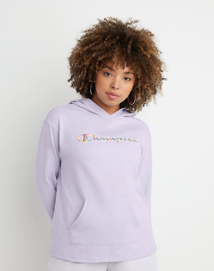 Champion Womens Hoodie NZ - Middleweight Brush Stroke Script Logo Light Purple ( 5072-GIQAK )